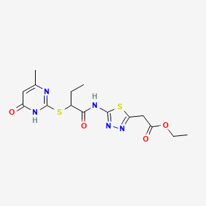 molecular formula C15H19N5O4S2 B5958087 ETHYL 2-(5-{2-[(4-METHYL-6-OXO-1,6-DIHYDROPYRIMIDIN-2-YL)SULFANYL]BUTANAMIDO}-1,3,4-THIADIAZOL-2-YL)ACETATE 