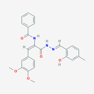 N-[(E)-1-(3,4-dimethoxyphenyl)-3-[(2E)-2-[(2-hydroxy-4-methylphenyl)methylidene]hydrazinyl]-3-oxoprop-1-en-2-yl]benzamide