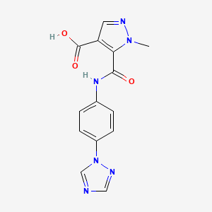 molecular formula C14H12N6O3 B5958386 1-METHYL-5-{[4-(1H-1,2,4-TRIAZOL-1-YL)ANILINO]CARBONYL}-1H-PYRAZOLE-4-CARBOXYLIC ACID 