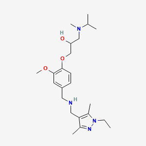 molecular formula C23H38N4O3 B5958408 1-[4-[[(1-Ethyl-3,5-dimethylpyrazol-4-yl)methylamino]methyl]-2-methoxyphenoxy]-3-[methyl(propan-2-yl)amino]propan-2-ol 