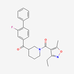 molecular formula C25H25FN2O3 B5958544 {1-[(3-ethyl-5-methyl-4-isoxazolyl)carbonyl]-3-piperidinyl}(2-fluoro-4-biphenylyl)methanone 