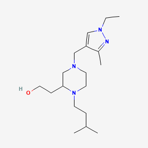 molecular formula C18H34N4O B5958821 2-[4-[(1-ethyl-3-methyl-1H-pyrazol-4-yl)methyl]-1-(3-methylbutyl)-2-piperazinyl]ethanol 