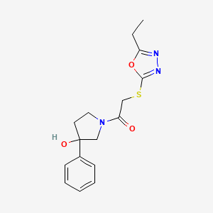 2-[(5-Ethyl-1,3,4-oxadiazol-2-yl)sulfanyl]-1-(3-hydroxy-3-phenylpyrrolidin-1-yl)ethanone