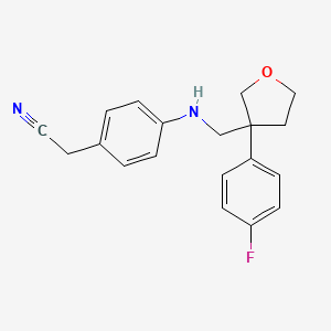 molecular formula C19H19FN2O B5958844 2-[4-[[3-(4-Fluorophenyl)oxolan-3-yl]methylamino]phenyl]acetonitrile 