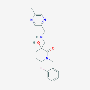 molecular formula C19H23FN4O2 B5958979 1-(2-fluorobenzyl)-3-hydroxy-3-({[(5-methyl-2-pyrazinyl)methyl]amino}methyl)-2-piperidinone 