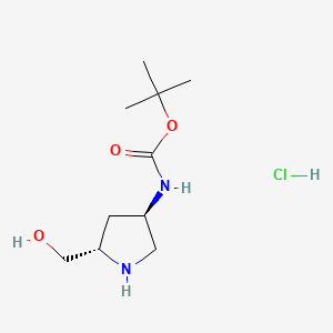 molecular formula C10H21ClN2O3 B595899 tert-Butyl ((3R,5S)-5-(hydroxymethyl)pyrrolidin-3-yl)carbamate hydrochloride CAS No. 1217636-72-0