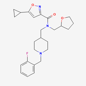 molecular formula C25H32FN3O3 B5959208 5-cyclopropyl-N-{[1-(2-fluorobenzyl)-4-piperidinyl]methyl}-N-(tetrahydro-2-furanylmethyl)-3-isoxazolecarboxamide 