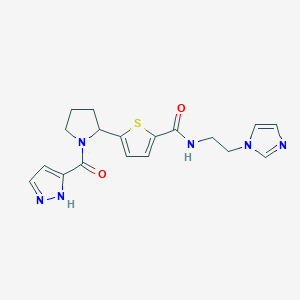 molecular formula C18H20N6O2S B5959233 N-(2-imidazol-1-ylethyl)-5-[1-(1H-pyrazole-5-carbonyl)pyrrolidin-2-yl]thiophene-2-carboxamide 