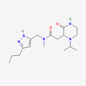 molecular formula C17H29N5O2 B5959512 N-methyl-2-(3-oxo-1-propan-2-ylpiperazin-2-yl)-N-[(3-propyl-1H-pyrazol-5-yl)methyl]acetamide 