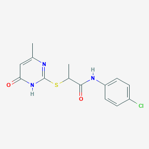 molecular formula C14H14ClN3O2S B5959626 N-(4-chlorophenyl)-2-[(4-methyl-6-oxo-1,6-dihydropyrimidin-2-yl)sulfanyl]propanamide 