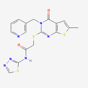 molecular formula C17H14N6O2S3 B5959690 2-{[6-METHYL-4-OXO-3-(3-PYRIDINYLMETHYL)-3,4-DIHYDROTHIENO[2,3-D]PYRIMIDIN-2-YL]SULFANYL}-N-(1,3,4-THIADIAZOL-2-YL)ACETAMIDE 