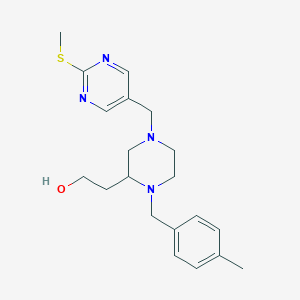 molecular formula C20H28N4OS B5959725 2-(1-(4-methylbenzyl)-4-{[2-(methylthio)-5-pyrimidinyl]methyl}-2-piperazinyl)ethanol 