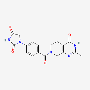 molecular formula C18H17N5O4 B5959839 1-{4-[(2-methyl-4-oxo-4,5,6,8-tetrahydropyrido[3,4-d]pyrimidin-7(3H)-yl)carbonyl]phenyl}imidazolidine-2,4-dione 