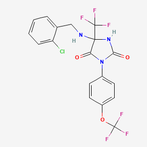 molecular formula C18H12ClF6N3O3 B5959959 5-[(2-CHLOROBENZYL)AMINO]-3-[4-(TRIFLUOROMETHOXY)PHENYL]-5-(TRIFLUOROMETHYL)-1H-IMIDAZOLE-2,4(3H,5H)-DIONE 