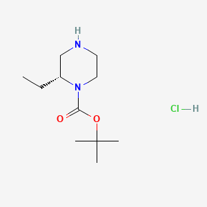 molecular formula C11H23ClN2O2 B595997 (R)-叔丁基 2-乙基哌嗪-1-羧酸盐盐酸盐 CAS No. 1217443-56-5