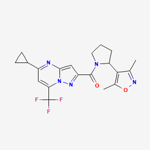 molecular formula C20H20F3N5O2 B5959984 5-cyclopropyl-2-{[2-(3,5-dimethyl-4-isoxazolyl)-1-pyrrolidinyl]carbonyl}-7-(trifluoromethyl)pyrazolo[1,5-a]pyrimidine 