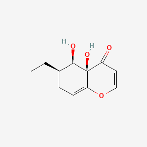 molecular formula C11H14O4 B596001 (4aR,5R,6R)-6-Ethyl-4a,5-dihydroxy-4a,5,6,7-tetrahydro-4H-1-benzopyran-4-one CAS No. 144096-47-9