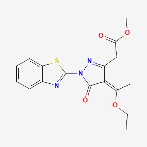 molecular formula C17H17N3O4S B5960063 METHYL 2-{1-(1,3-BENZOTHIAZOL-2-YL)-4-[(Z)-1-ETHOXYETHYLIDENE]-5-OXO-1,5-DIHYDRO-4H-PYRAZOL-3-YL}ACETATE 