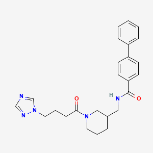 molecular formula C25H29N5O2 B5960434 N-({1-[4-(1H-1,2,4-triazol-1-yl)butanoyl]-3-piperidinyl}methyl)-4-biphenylcarboxamide 