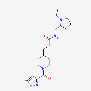 molecular formula C20H32N4O3 B5960715 N-[(1-ethyl-2-pyrrolidinyl)methyl]-3-{1-[(5-methyl-3-isoxazolyl)carbonyl]-4-piperidinyl}propanamide 