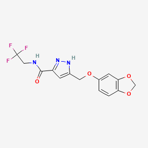 molecular formula C14H12F3N3O4 B5960796 5-[(1,3-benzodioxol-5-yloxy)methyl]-N-(2,2,2-trifluoroethyl)-1H-pyrazole-3-carboxamide 