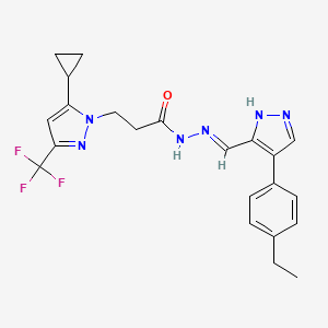 molecular formula C22H23F3N6O B5960803 3-[5-cyclopropyl-3-(trifluoromethyl)-1H-pyrazol-1-yl]-N'-{[4-(4-ethylphenyl)-1H-pyrazol-3-yl]methylene}propanohydrazide 