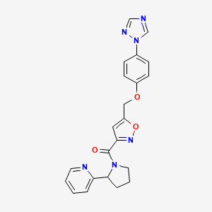 molecular formula C22H20N6O3 B5960831 2-{1-[(5-{[4-(1H-1,2,4-triazol-1-yl)phenoxy]methyl}-3-isoxazolyl)carbonyl]-2-pyrrolidinyl}pyridine 