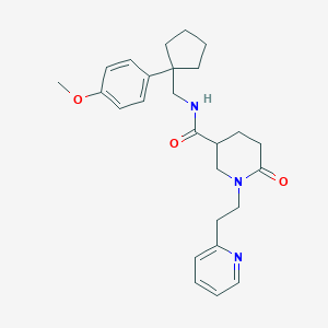 molecular formula C26H33N3O3 B5960958 N-{[1-(4-methoxyphenyl)cyclopentyl]methyl}-6-oxo-1-[2-(2-pyridinyl)ethyl]-3-piperidinecarboxamide 