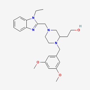 molecular formula C25H34N4O3 B5960985 2-{1-(3,5-dimethoxybenzyl)-4-[(1-ethyl-1H-benzimidazol-2-yl)methyl]-2-piperazinyl}ethanol 