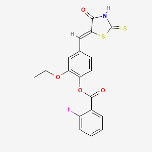 2-ethoxy-4-[(4-oxo-2-thioxo-1,3-thiazolidin-5-ylidene)methyl]phenyl 2-iodobenzoate