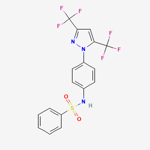 molecular formula C17H11F6N3O2S B5961228 N-{4-[3,5-bis(trifluoromethyl)-1H-pyrazol-1-yl]phenyl}benzenesulfonamide 