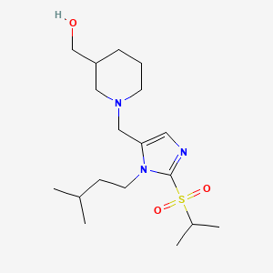 molecular formula C18H33N3O3S B5961293 (1-{[2-(isopropylsulfonyl)-1-(3-methylbutyl)-1H-imidazol-5-yl]methyl}-3-piperidinyl)methanol 