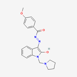 molecular formula C21H22N4O3 B5961666 4-methoxy-N'-[2-oxo-1-(1-pyrrolidinylmethyl)-1,2-dihydro-3H-indol-3-ylidene]benzohydrazide 