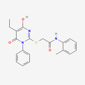 molecular formula C21H21N3O3S B5962104 2-[(5-ethyl-4-hydroxy-6-oxo-1-phenyl-1,6-dihydro-2-pyrimidinyl)thio]-N-(2-methylphenyl)acetamide 