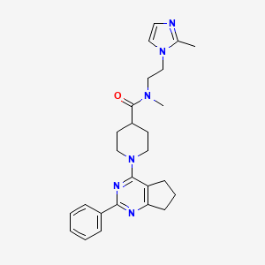 molecular formula C26H32N6O B5962201 N-methyl-N-[2-(2-methyl-1H-imidazol-1-yl)ethyl]-1-(2-phenyl-6,7-dihydro-5H-cyclopenta[d]pyrimidin-4-yl)-4-piperidinecarboxamide 