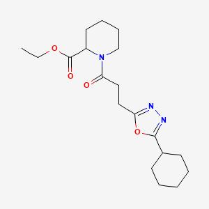 molecular formula C19H29N3O4 B5962504 ethyl 1-[3-(5-cyclohexyl-1,3,4-oxadiazol-2-yl)propanoyl]-2-piperidinecarboxylate 