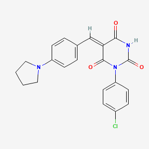 molecular formula C21H18ClN3O3 B5962555 1-(4-chlorophenyl)-5-[4-(1-pyrrolidinyl)benzylidene]-2,4,6(1H,3H,5H)-pyrimidinetrione 
