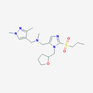 molecular formula C19H31N5O3S B5962683 1-(1,3-dimethyl-1H-pyrazol-4-yl)-N-methyl-N-{[2-(propylsulfonyl)-1-(tetrahydro-2-furanylmethyl)-1H-imidazol-5-yl]methyl}methanamine 