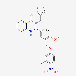molecular formula C28H25N3O6 B5962689 3-(2-furylmethyl)-2-{4-methoxy-3-[(3-methyl-4-nitrophenoxy)methyl]phenyl}-2,3-dihydro-4(1H)-quinazolinone 