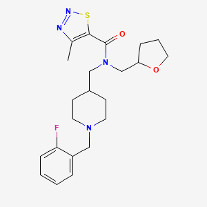 molecular formula C22H29FN4O2S B5962720 N-{[1-(2-fluorobenzyl)-4-piperidinyl]methyl}-4-methyl-N-(tetrahydro-2-furanylmethyl)-1,2,3-thiadiazole-5-carboxamide 