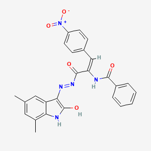 molecular formula C26H21N5O5 B5962733 N-[1-{[2-(5,7-dimethyl-2-oxo-1,2-dihydro-3H-indol-3-ylidene)hydrazino]carbonyl}-2-(4-nitrophenyl)vinyl]benzamide 