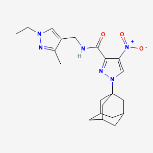 molecular formula C21H28N6O3 B5963240 1-(1-adamantyl)-N-[(1-ethyl-3-methyl-1H-pyrazol-4-yl)methyl]-4-nitro-1H-pyrazole-3-carboxamide 