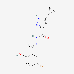 molecular formula C14H13BrN4O2 B5963359 N'-(5-bromo-2-hydroxybenzylidene)-3-cyclopropyl-1H-pyrazole-5-carbohydrazide 
