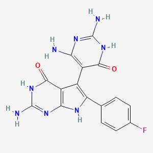 molecular formula C16H13FN8O2 B5963442 2-amino-5-(2,4-diamino-6-oxo-1,6-dihydropyrimidin-5-yl)-6-(4-fluorophenyl)-3,7-dihydro-4H-pyrrolo[2,3-d]pyrimidin-4-one 