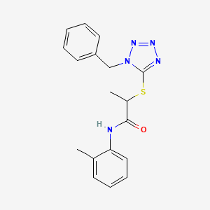 molecular formula C18H19N5OS B5963629 2-[(1-benzyl-1H-tetrazol-5-yl)thio]-N-(2-methylphenyl)propanamide 