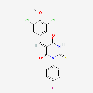 molecular formula C18H11Cl2FN2O3S B5963673 5-(3,5-dichloro-4-methoxybenzylidene)-1-(4-fluorophenyl)-2-thioxodihydro-4,6(1H,5H)-pyrimidinedione 