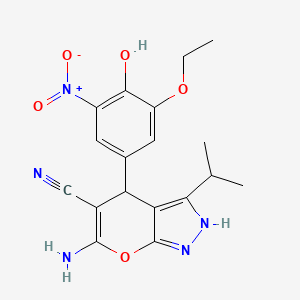 6-amino-4-(3-ethoxy-4-hydroxy-5-nitrophenyl)-3-isopropyl-1,4-dihydropyrano[2,3-c]pyrazole-5-carbonitrile