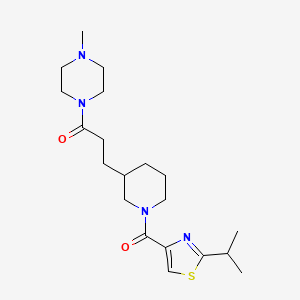 molecular formula C20H32N4O2S B5963792 1-(3-{1-[(2-isopropyl-1,3-thiazol-4-yl)carbonyl]-3-piperidinyl}propanoyl)-4-methylpiperazine 