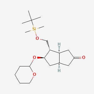 molecular formula C20H36O4Si B596380 (3aS,4S,5R,6aR)-4-(((tert-Butyldimethylsilyl)oxy)methyl)-5-((tetrahydro-2H-pyran-2-yl)oxy)hexahydropentalen-2(1H)-one CAS No. 112168-22-6