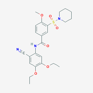 molecular formula C24H29N3O6S B5963804 N-(2-cyano-4,5-diethoxyphenyl)-4-methoxy-3-(piperidin-1-ylsulfonyl)benzamide 